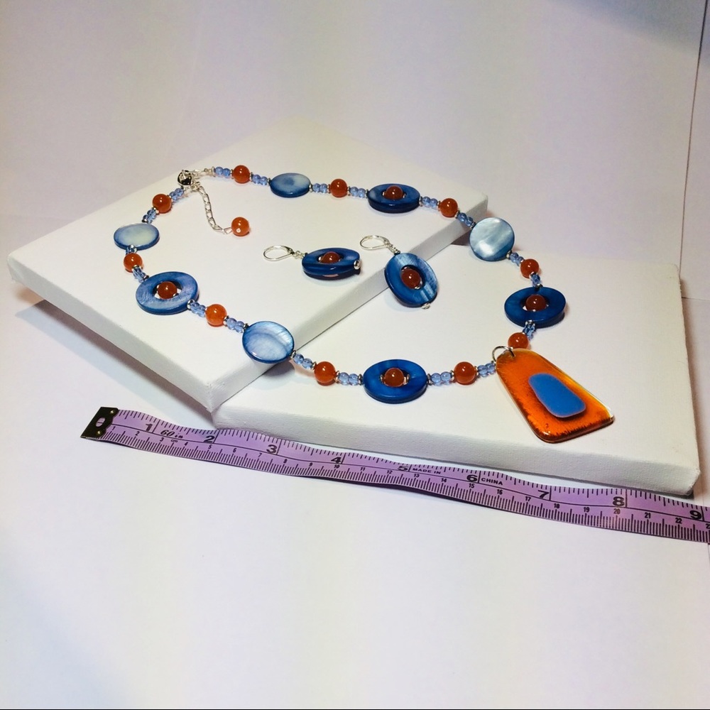 Semiprecious Shell Glass & Silver Plated Necklace